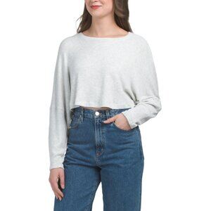 LA BIZ Grey Slouchy Cropped Long Sleeve Top